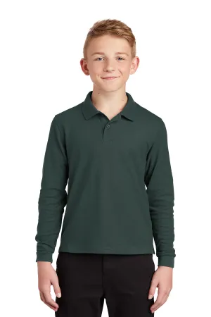 Port Authority Youth Silk Touch Wrinkle Resistant Long Sleeve Polo Shirt - Dark Green  Premium quality Clothing Port-Authority