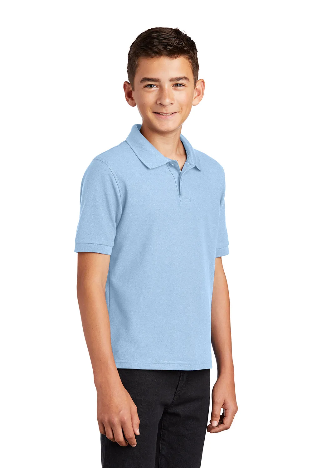 Port Authority Youth Silk Touch Wrinkle Resistant Short Sleeve Polo Shirt - Light Blue  Premium quality Clothing Port-Authority