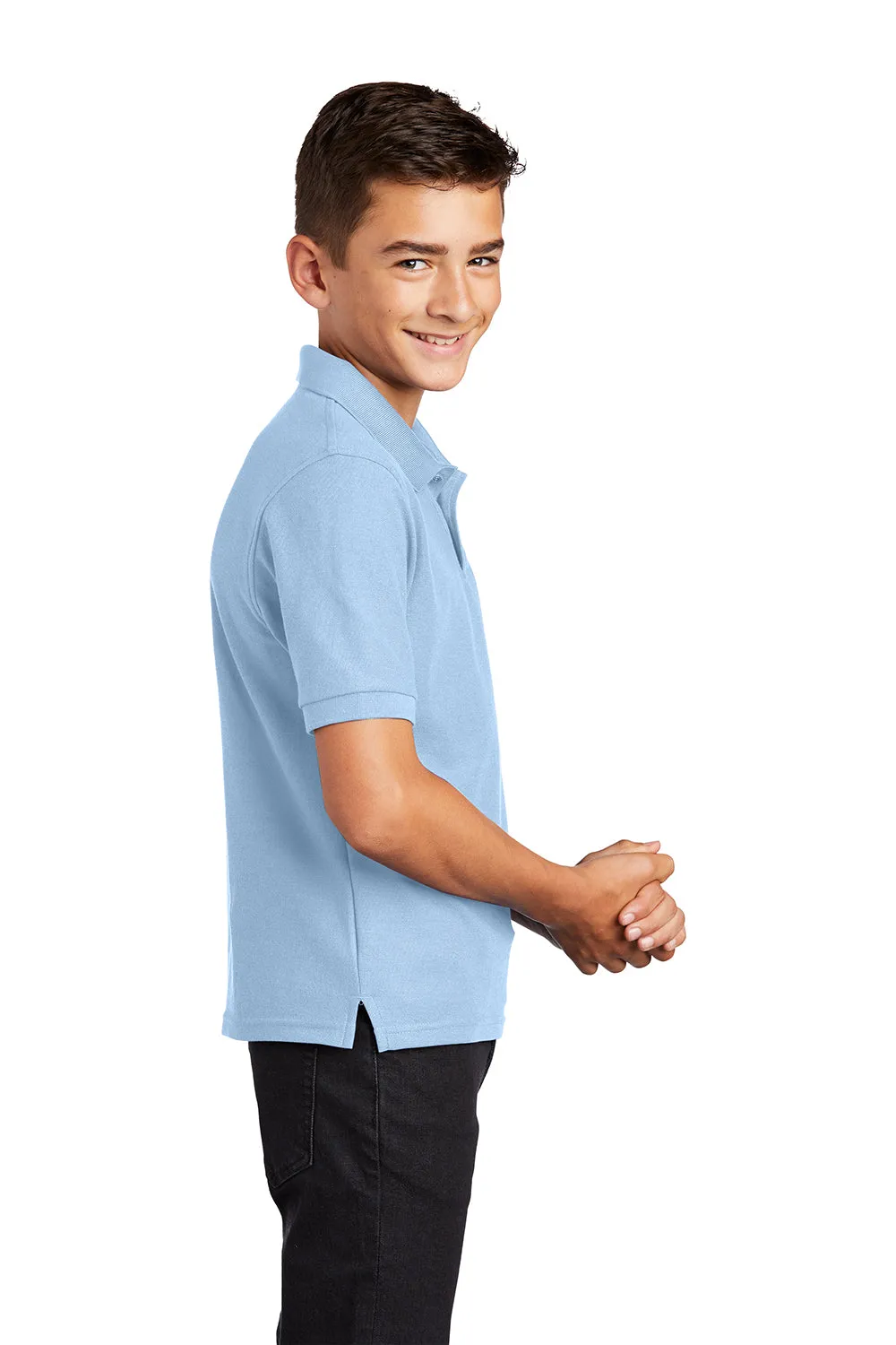 Port Authority Youth Silk Touch Wrinkle Resistant Short Sleeve Polo Shirt - Light Blue  Premium quality Clothing Port-Authority