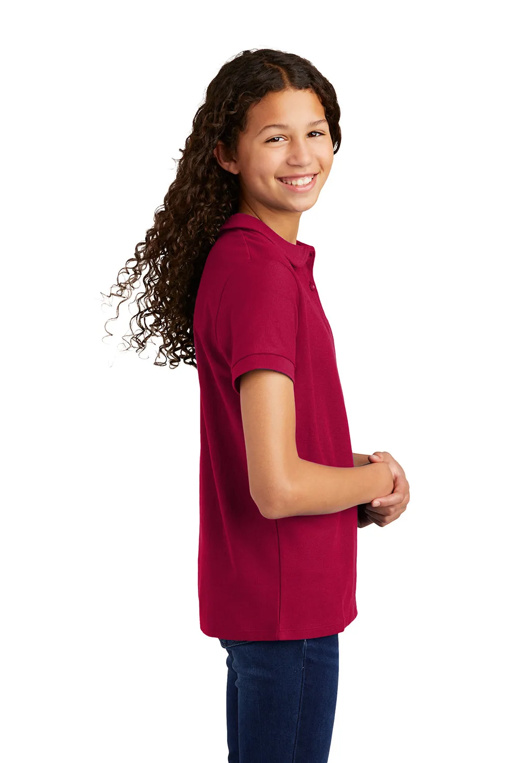 Port Authority Youth Silk Touch Wrinkle Resistant Short Sleeve Polo Shirt - Red  Premium quality Clothing Port-Authority
