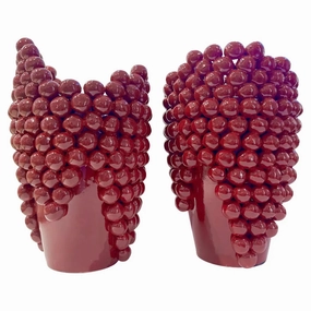 Post-Modern Italian Pair Sculptural Ceramic Dark Wine Vaseswith Grapevine Decor 