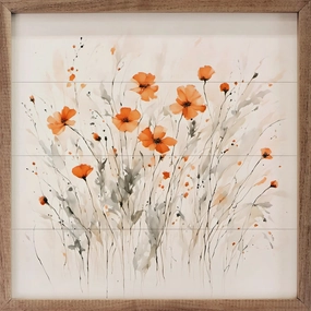 Pretty Orange Flowers Wood Framed Print 
