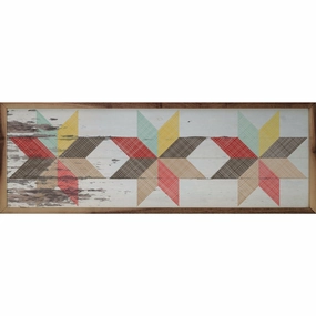 Quilt Pattern Red Blue Yellow Wood Framed Print 