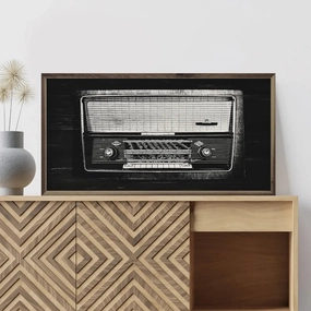 Radio In Black & White Wood Framed Print 