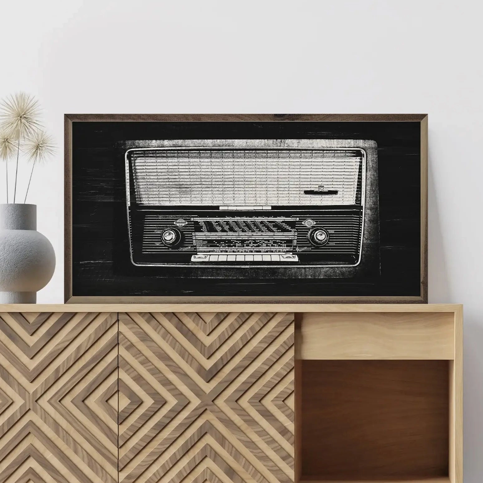 Radio In Black & White Wood Framed Print 