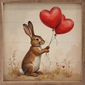 Red Heart Balloon Bunny Wood Framed Print 