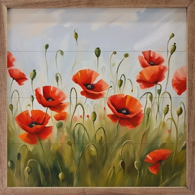 Red Poppy Field Wood Framed Print 