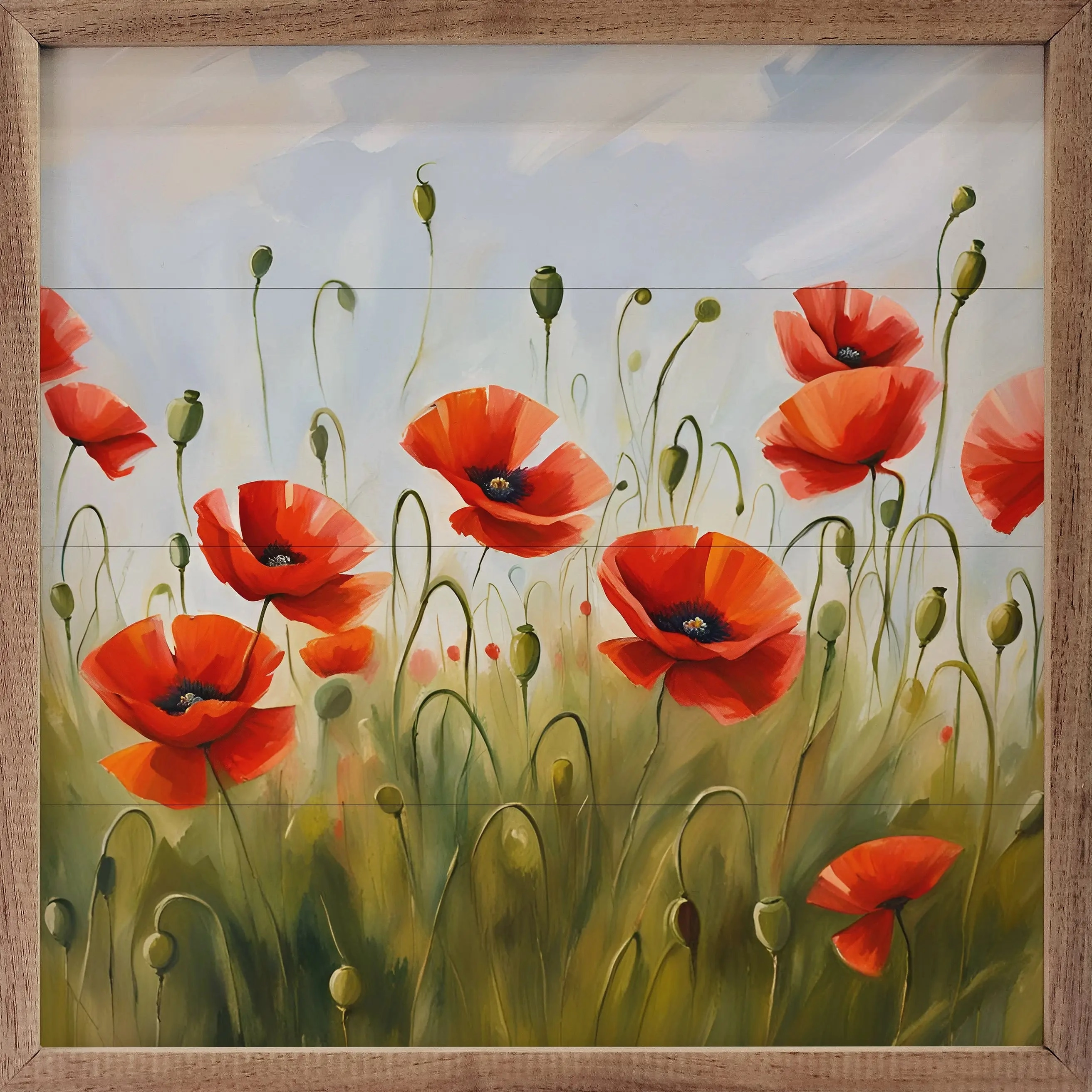 Red Poppy Field Wood Framed Print 