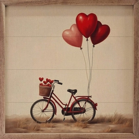Red Valentine's Heart Bike Wood Framed Print 