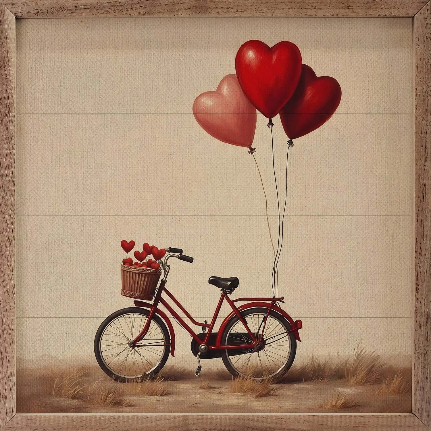 Red Valentine's Heart Bike Wood Framed Print 