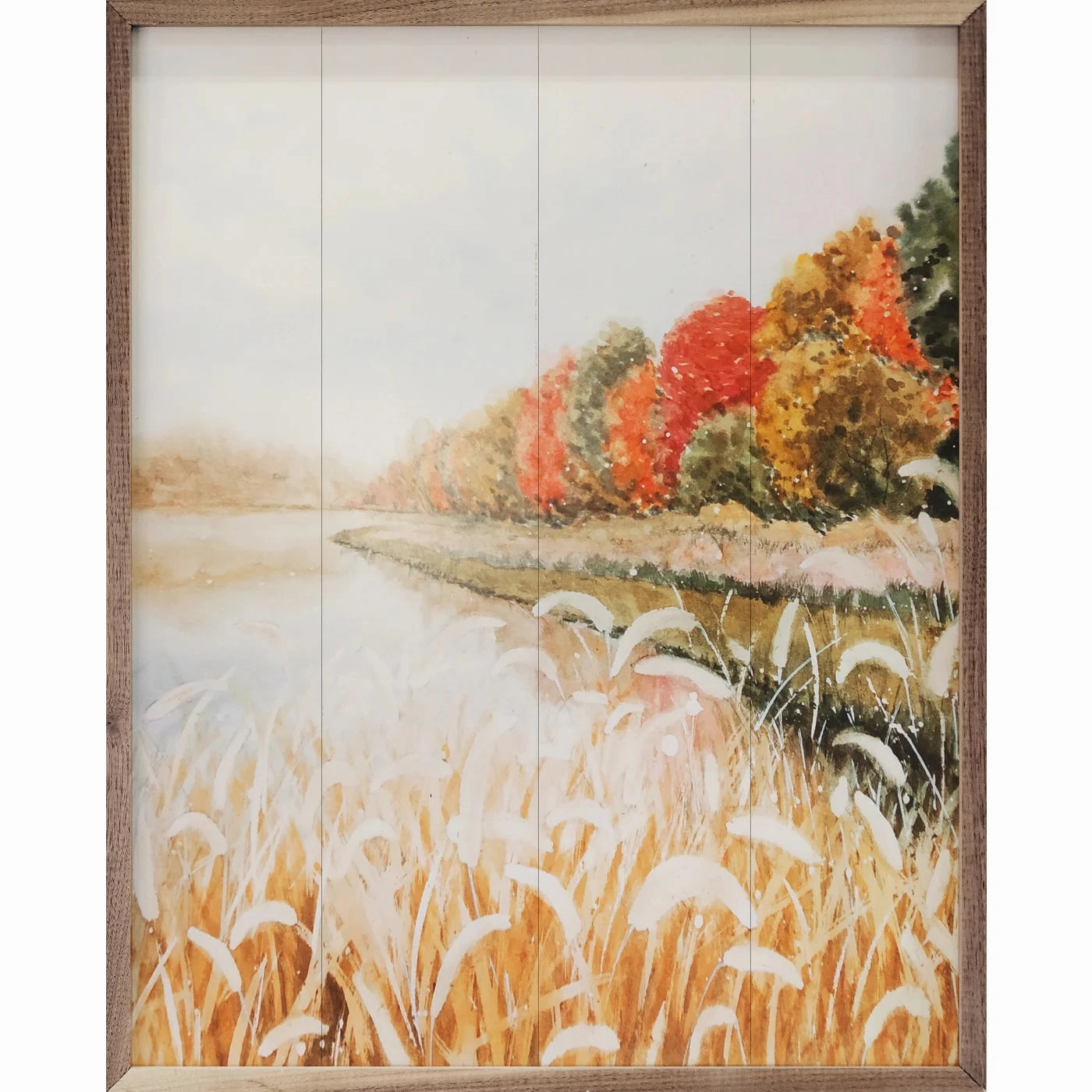 Reeds By The Lake Wood Framed Print 