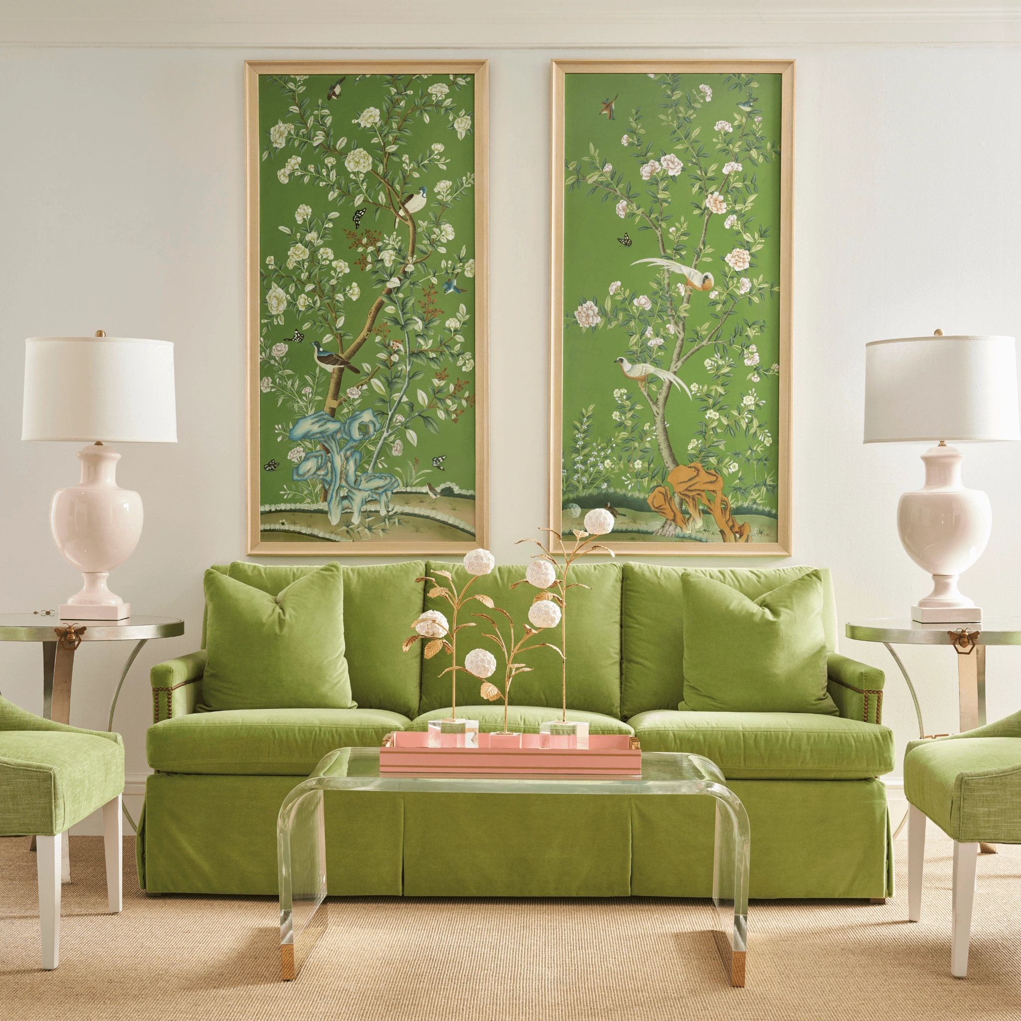 Regent Park In Green 1 Chinoiserie Silk Panel Framed Wall Art