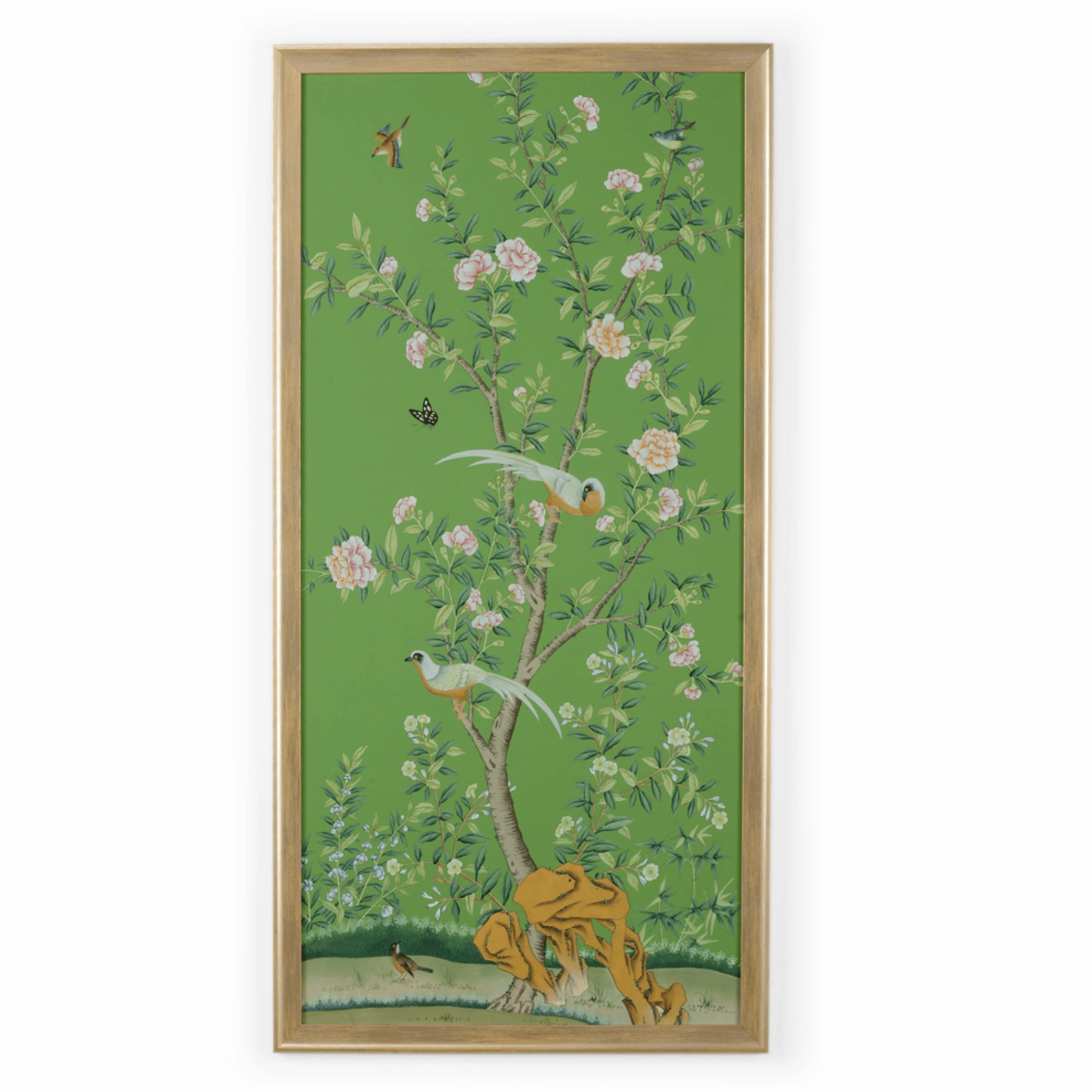 Regent Park In Green 1 Chinoiserie Silk Panel Framed Wall Art 