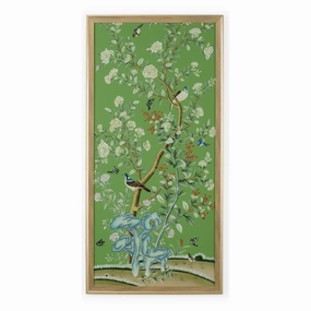 Regent Park In Green II Chinoiserie Panel Framed Wall Art With Birds and Flowers 