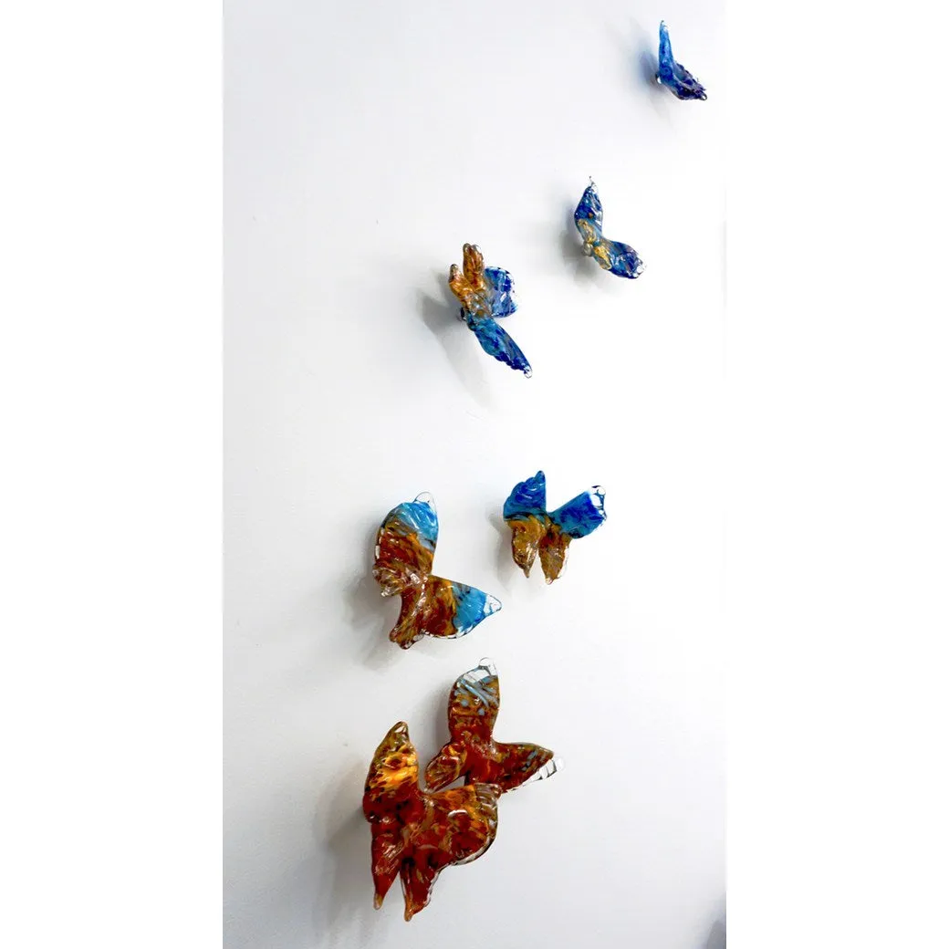 Release - Flight of Blue red Butterflies Contemporary Blown Glass Modern Art Sculpture