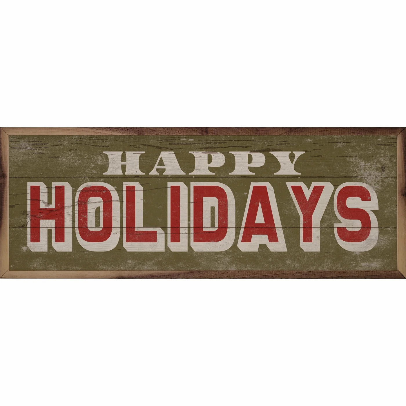 Retro Happy Holidays Green Wood Framed Print 