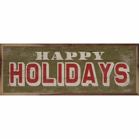 Retro Happy Holidays Green Wood Framed Print 