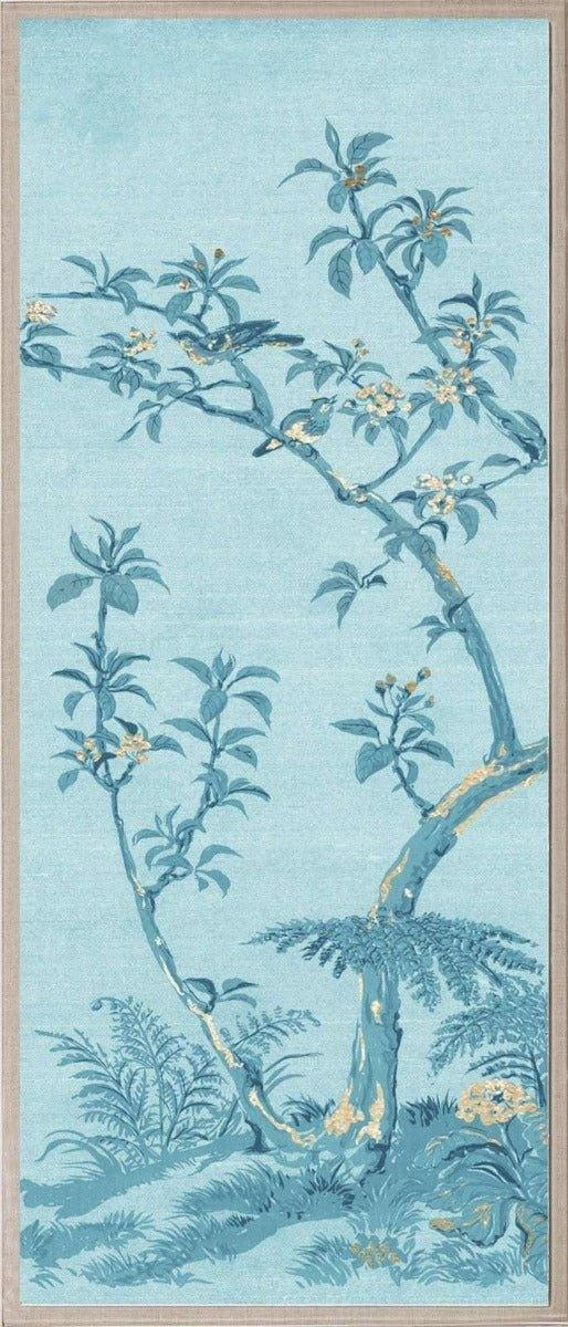 Rococo Chinoiserie Birds and Flowers Gold & Blue Panel 4 Wall Art