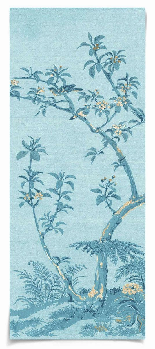 Rococo Chinoiserie Birds and Flowers Gold & Blue Panel 4 Wall Art