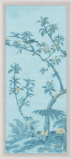 Rococo Chinoiserie Birds and Flowers Gold & Blue Panel 4 Wall Art 