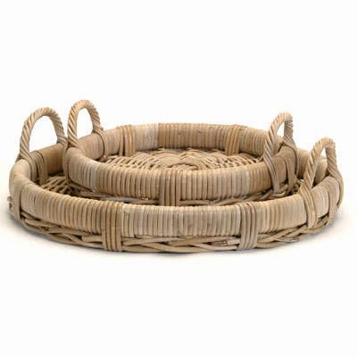 Roll Rim Round Rattan Tray 