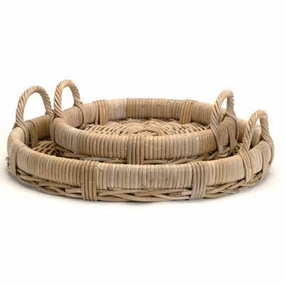 Roll Rim Round Rattan Tray 