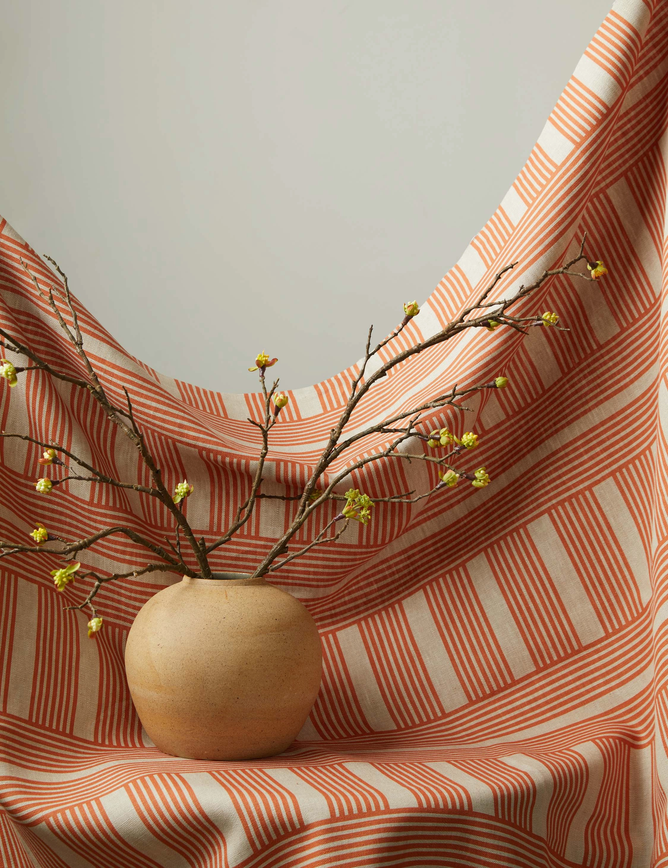 Roman Holiday Grid Flax Linen Fabric by Wallshoppe