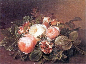Roses & Honeysuckle on a Ledge 