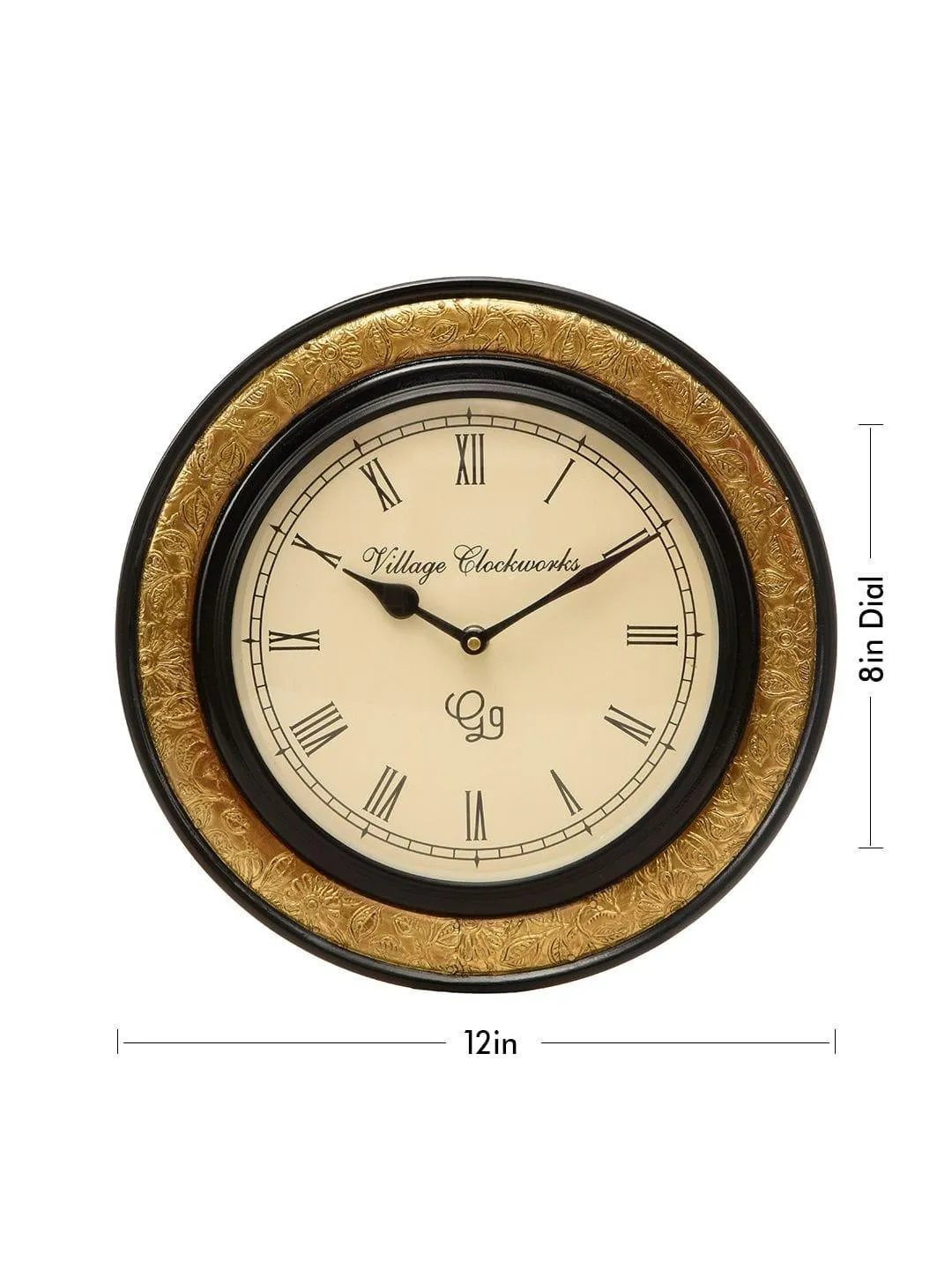Round Embossed Brass 12 Inches Wall Clock
