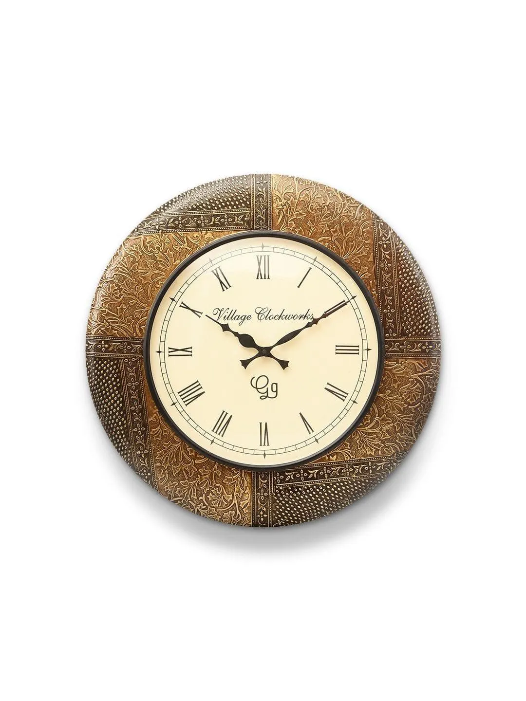 Round Embossed Brass 18 Inches Wall Clock