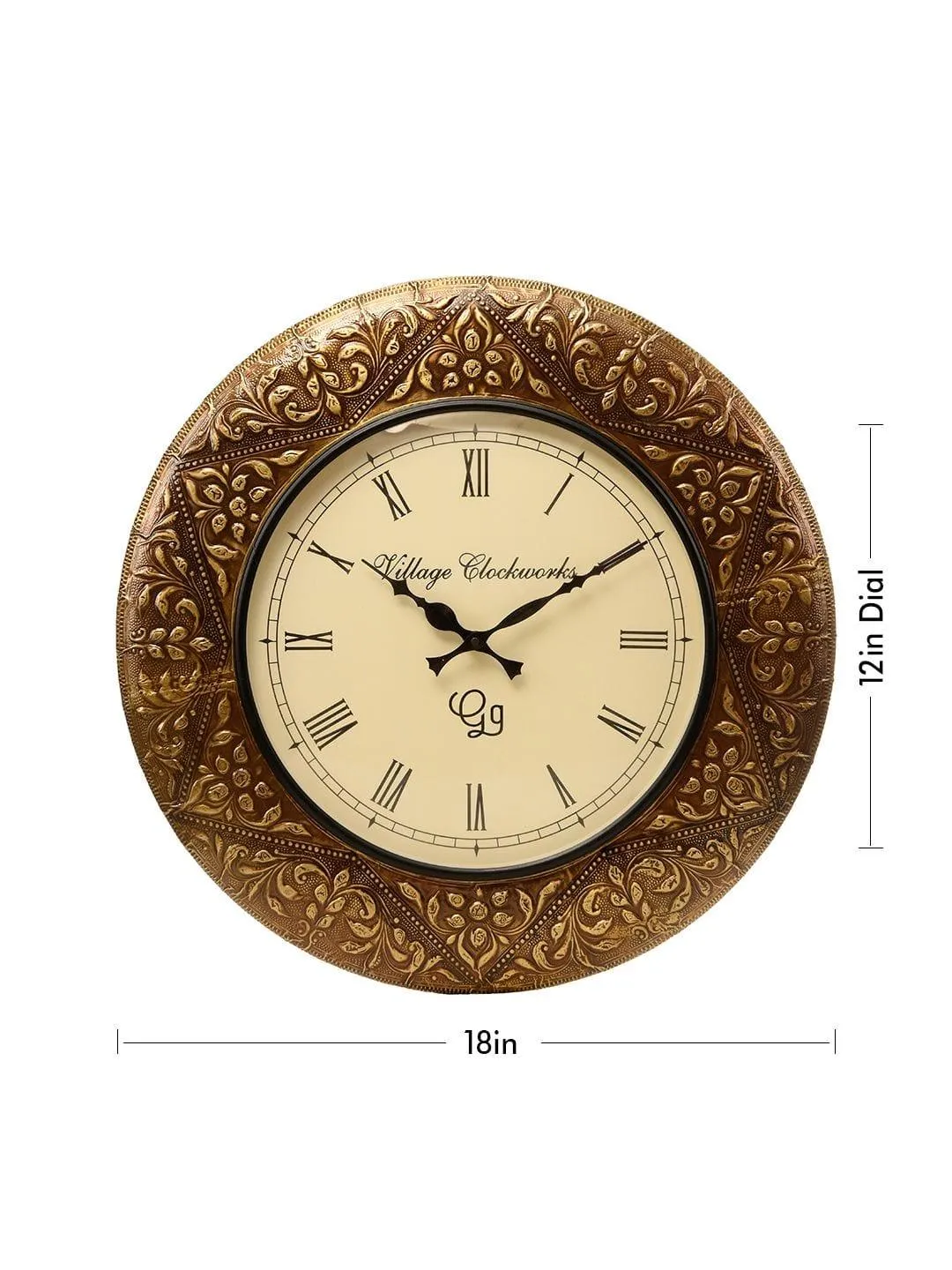 Round Embossed Brass 18 Inches Wall Clock