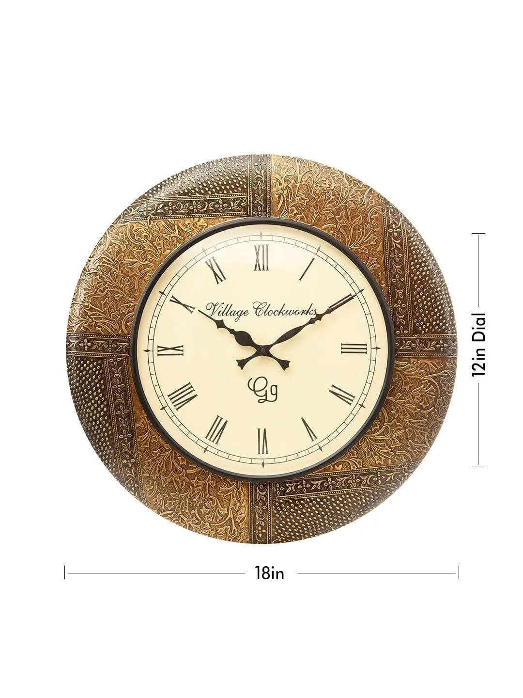 Round Embossed Brass 18 Inches Wall Clock