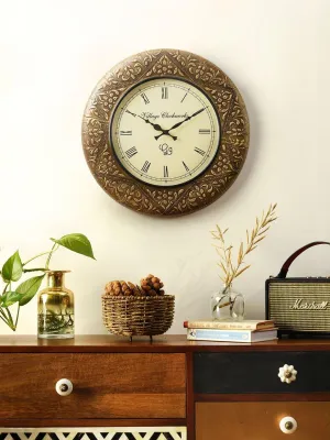 Round Embossed Brass 18 Inches Wall Clock 