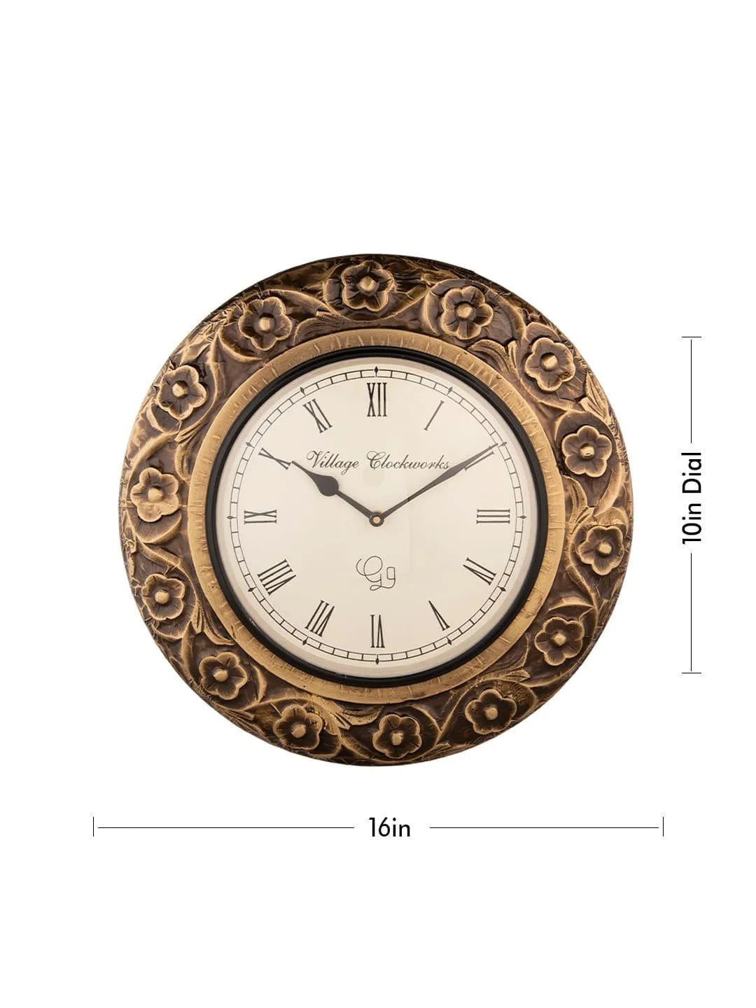 Round Flower Embossed Brass 16 Inches Wall Clock