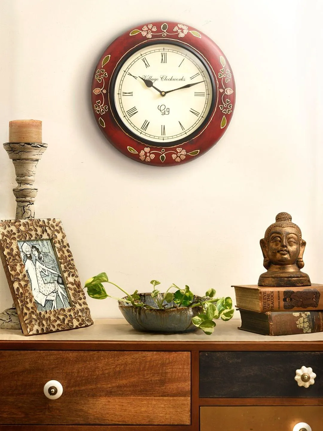 Round Handpainted Wooden 12 Inches Wall Clock 