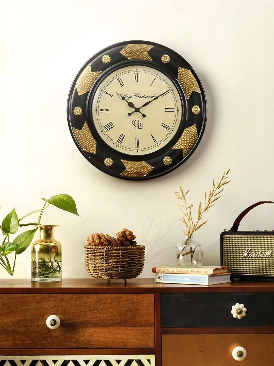 Round Polish with Metal Brass 18 Inches Wall Clock 
