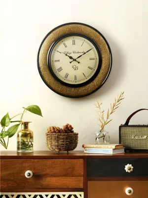 Round Polish with Metal Brass 18 Inches Wall Clock 