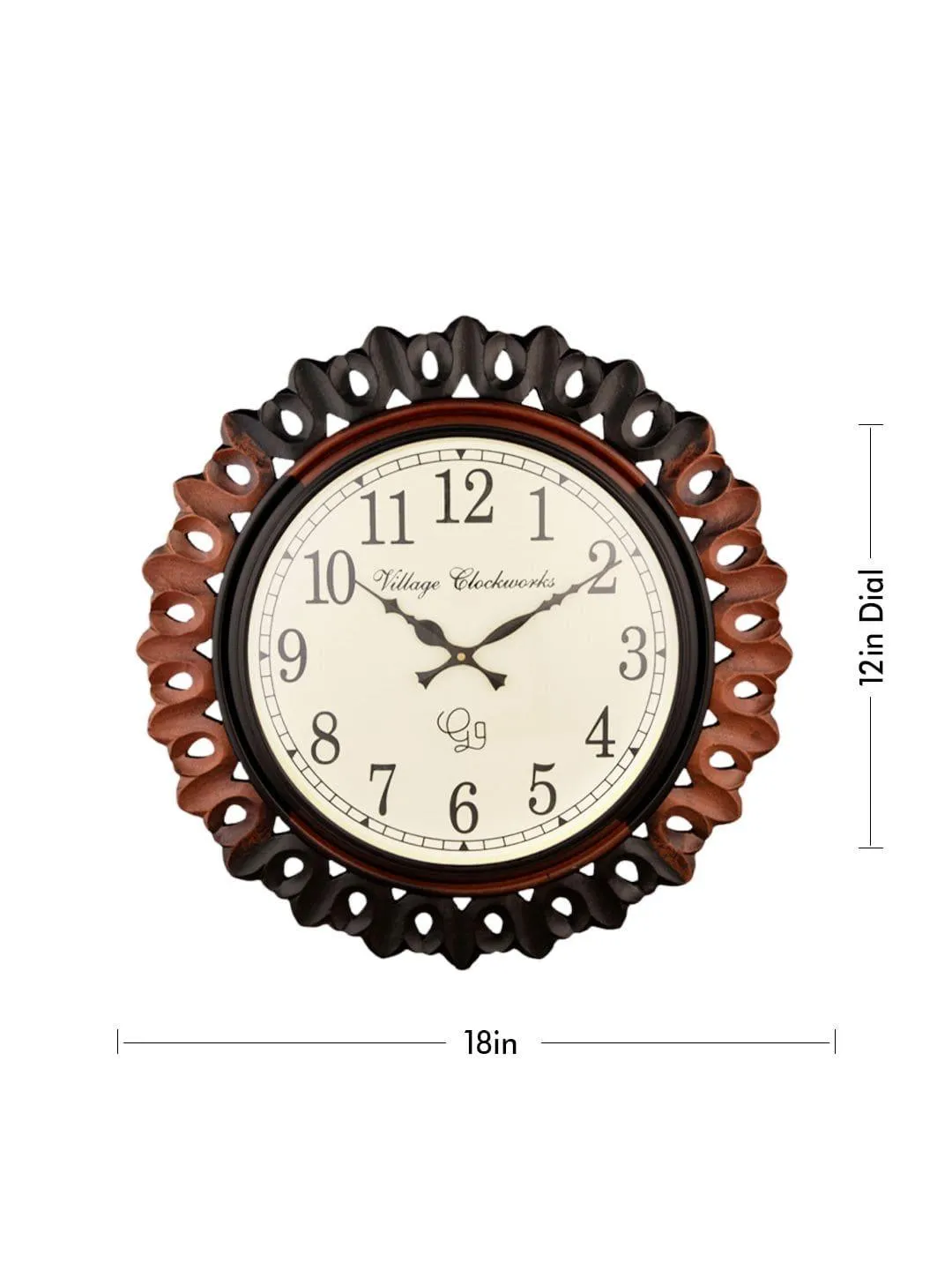Round Wooden Carving 18 Inches Wall Clock
