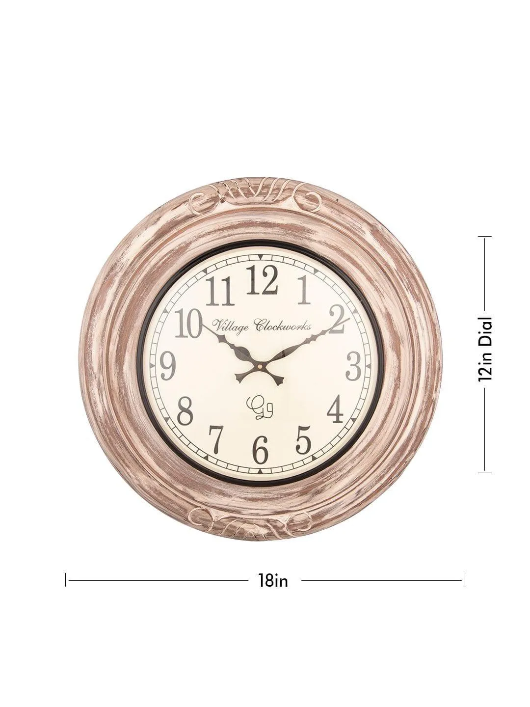 Round Wooden Distress White 18 Inches Wall Clock