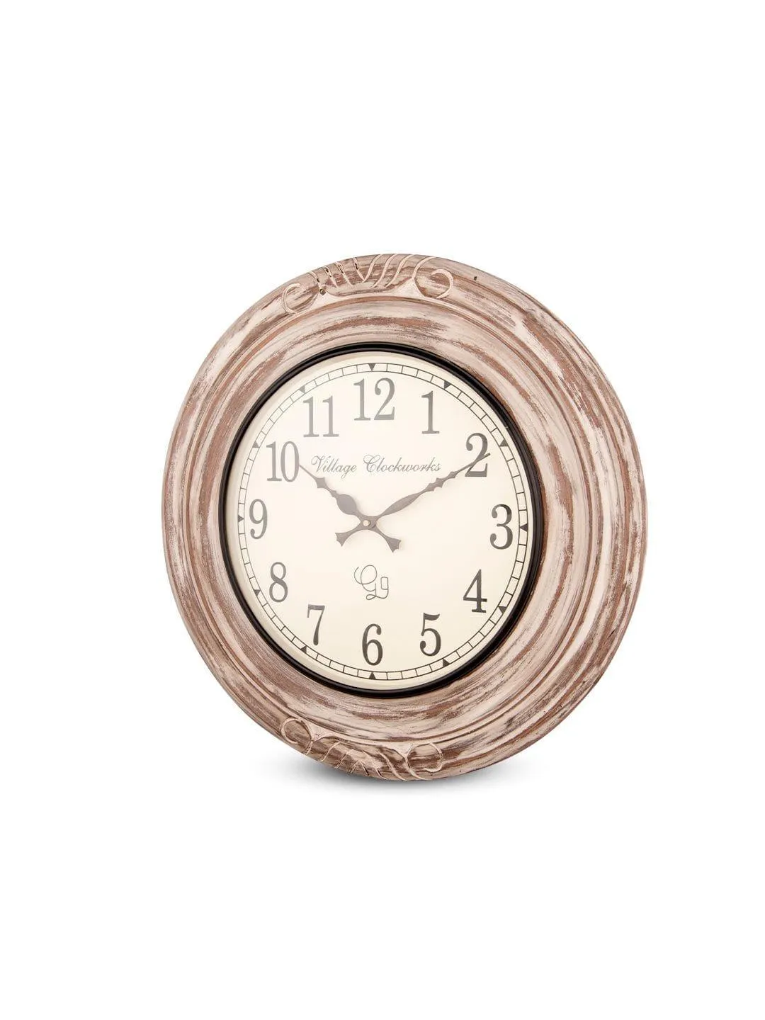 Round Wooden Distress White 18 Inches Wall Clock