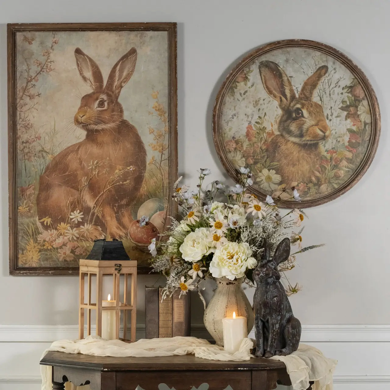 Round Framed Hello Bunny Print