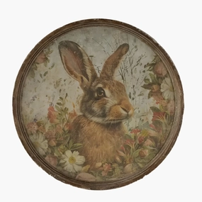 Round Framed Hello Bunny Print 