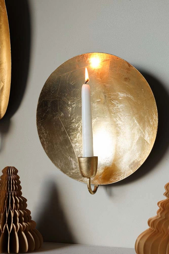 Round Gold Leaf Candlestick Holder Wall Sconce