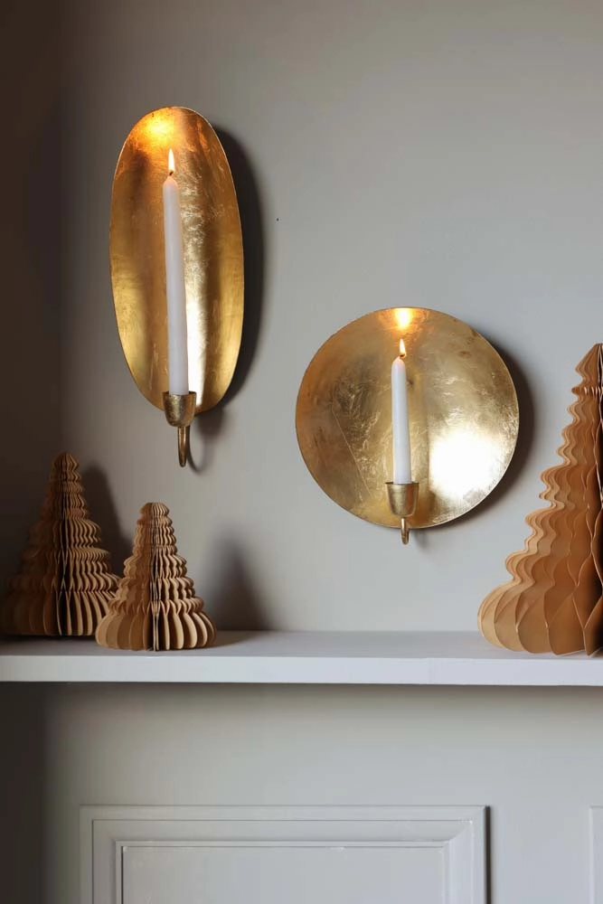 Round Gold Leaf Candlestick Holder Wall Sconce