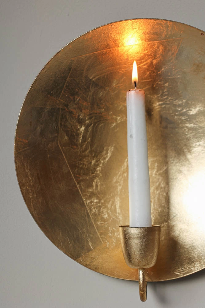 Round Gold Leaf Candlestick Holder Wall Sconce