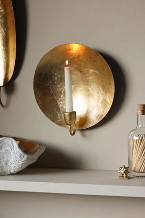 Round Gold Leaf Candlestick Holder Wall Sconce 