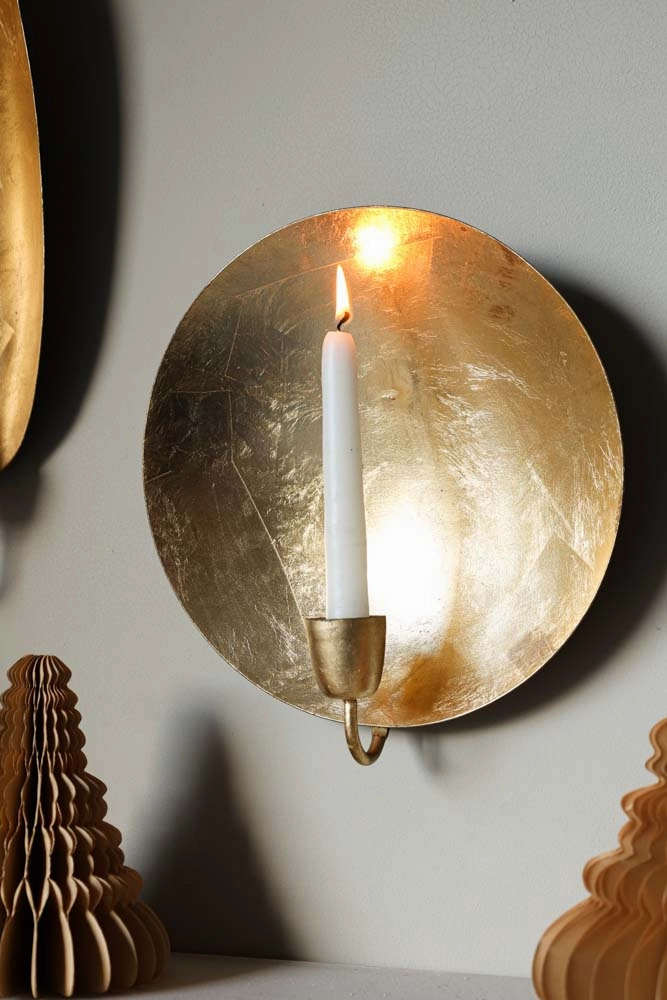 Round Gold Leaf Candlestick Holder Wall Sconce