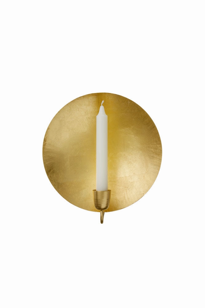 Round Gold Leaf Candlestick Holder Wall Sconce