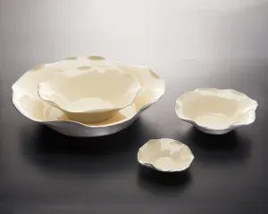 Ruffled Bowl in Oyster with Gold 
