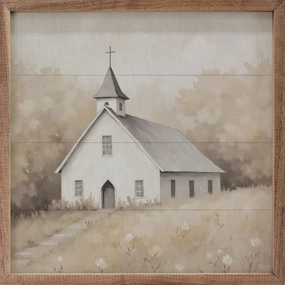 Rural White Church Wood Framed Print 